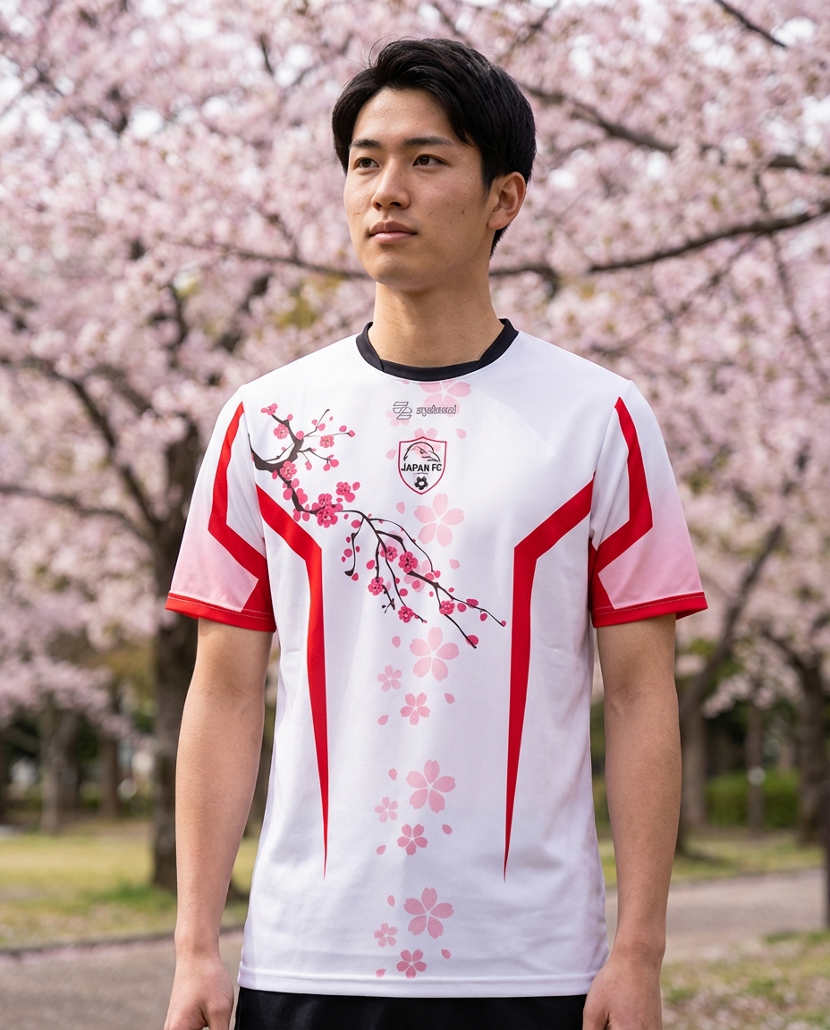 Detailansicht des Sakura-Trikots mit Kirschblüten-Muster