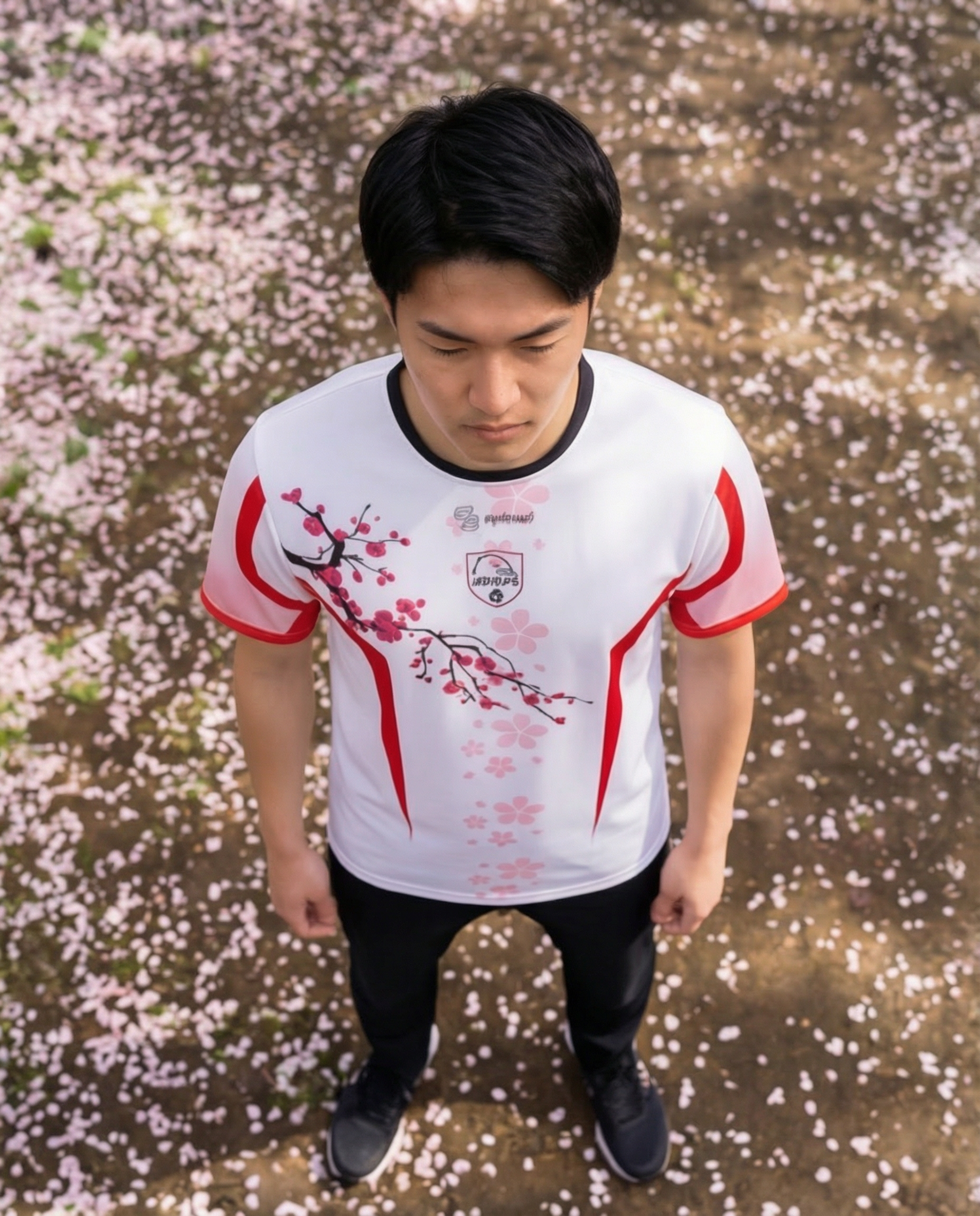 Portrait mit Sakura-Trikot von oben fotografiert