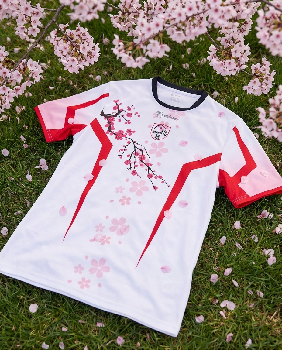 Sakura-Trikot auf Gras mit Kirschblüten