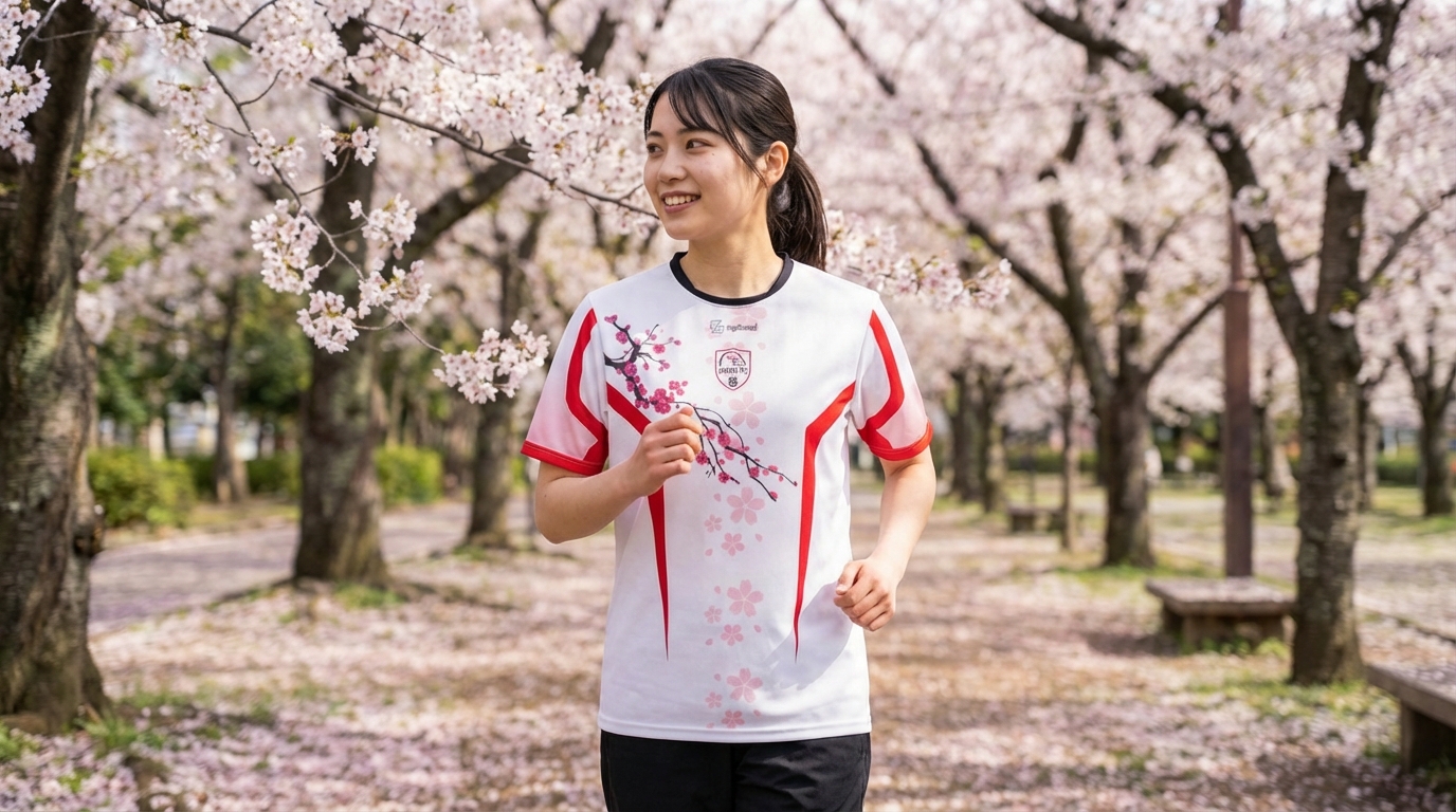 Aktive Szene mit Person im Sakura-Trikot